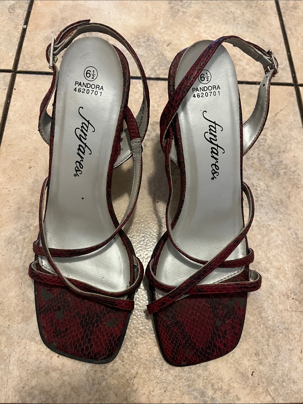 Fanfares Red Snake-Print Strappy Heels with Ankle Buckle